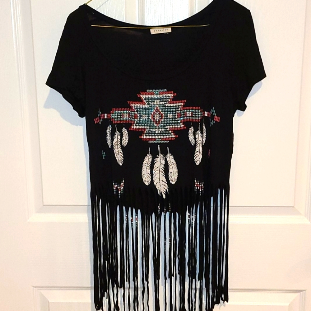 Aztec fringe crop top